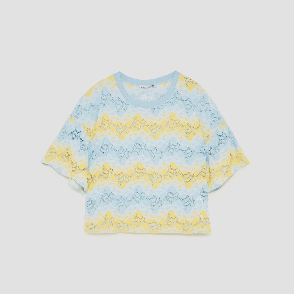 Zara Yellow & Blue Contrasting Lace Top